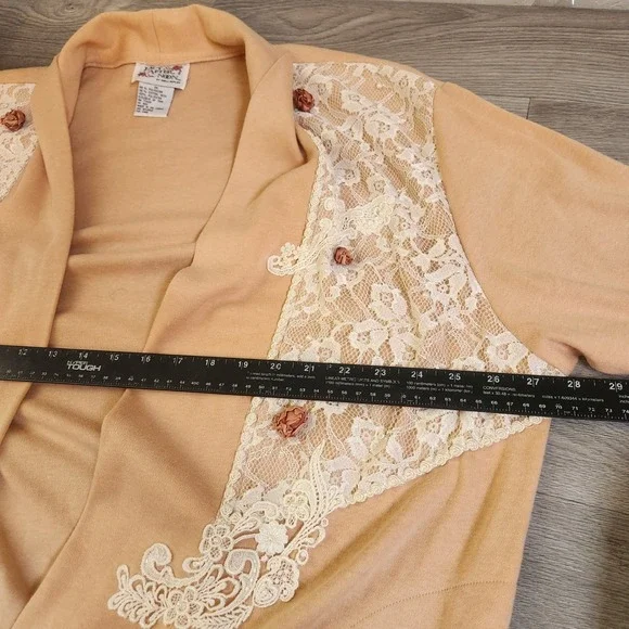 Vintage Lacy Afternoon Shell Kepler Lace Rosette Cardigan Peach Plus Size 1X - Picture 4 of 14